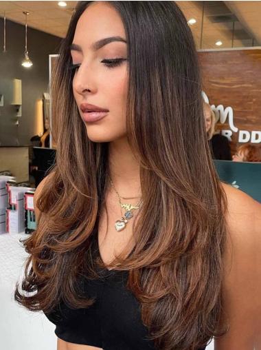 Wigs For Long Hair Lace Front Without Bangs Ombre/2 Tone Synthetic 24" Wigs