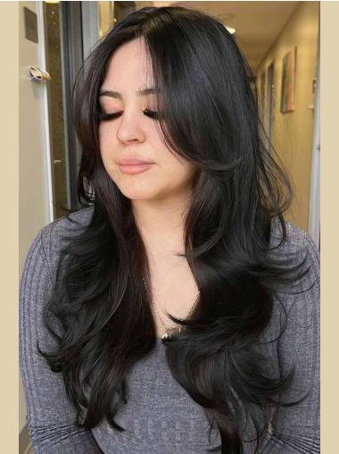 Black Long Hair Wig Straight Lace Front Layered 26" Wigs