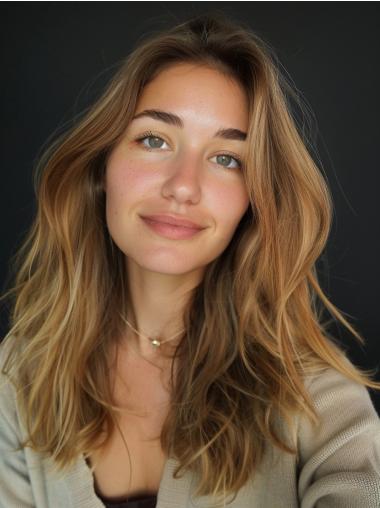 Real Long Hair Wigs Straight Without Bangs Blonde 20" Lace Front Wigs