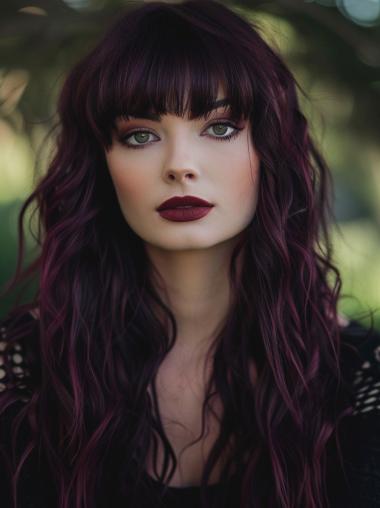 Real Long Hair Wigs Wavy With Bangs Ombre/2 Tone 22" Lace Front Wigs