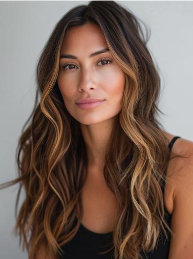 Real Long Hair Wigs Wavy Without Bangs Ombre/2 Tone 22" Lace Front Wigs