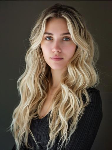 Blonde Wig Long Synthetic 24" Lace Front Wavy Without Bangs Wigs