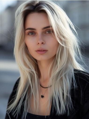 Wigs For Long Hair Lace Front Without Bangs Platinum Blonde Synthetic 20" Wigs