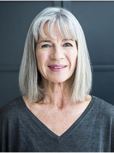 Grey Remy Human Hair Chin Length 12" Medium Lace Wigs