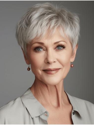 4" Straight Lace Front Grey Short Style Wigs
