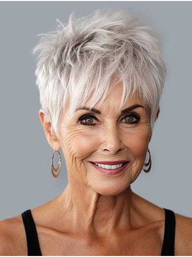 4" Straight Monofilament Grey Women Short Wigs