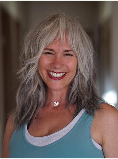 Grey Remy Human Hair Shoulder Length 14" Ladies Medium Wigs