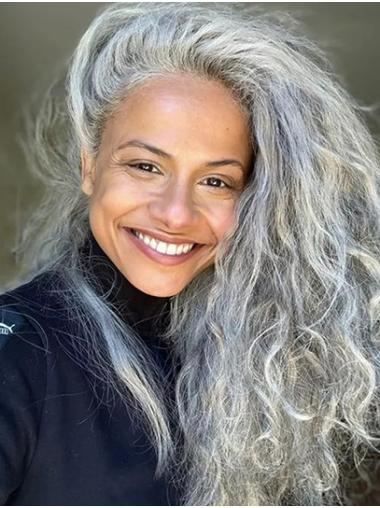 Remy Human Hair 16" Wavy Grey Layered Lace Hair