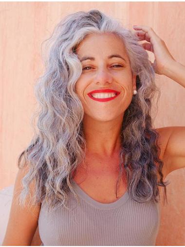 Remy Human Hair 16" Wavy Grey Layered Wig Lace