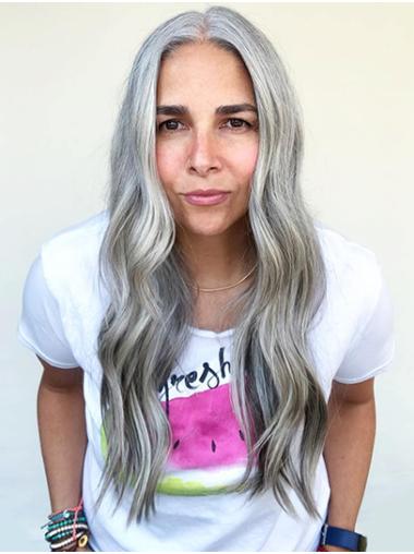 Sythetic 16" Wavy Grey Without Bangs Lace Frontal Wigs