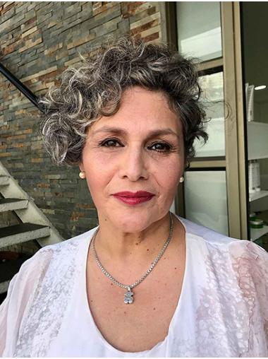 Short Curly Lace Front Grey Synthetic 8" Bobs Woman Wigs