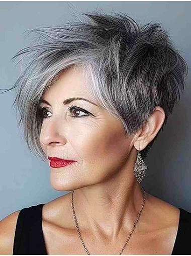 Sythetic 6" Straight Lace Front Grey Short Boycuts Trend Wig For Women