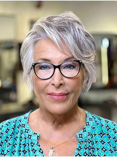 Short Straight Bobs Grey Medium Wig For Ladies