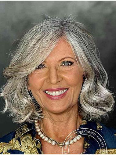 Sythetic 12" Wavy Lace Front Grey Chin Length Layered Trend Wig For Lady