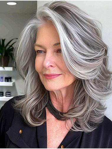 Sythetic 16" Wavy Grey Layered Lace Frontal For Women