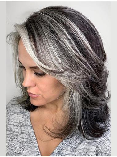 16" Wavy Layered Grey Ladies Wigs Long