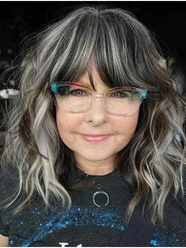 16" Wavy With Bangs Grey High Quality Long Women Wigs