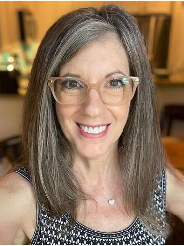 Shoulder Length Straight Lace Front Grey Synthetic 14" Bobs Wig For Women