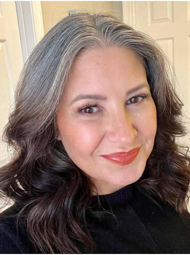 16" Wavy Without Bangs Grey Fashion Long Hair Wigs