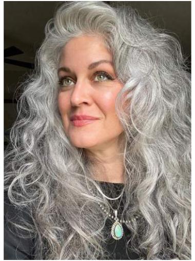 16" Wavy Layered Grey Long Lace Wigs