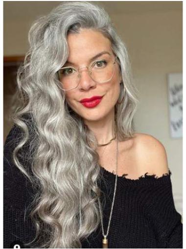 18" Wavy Layered Grey Long Wigs For Women