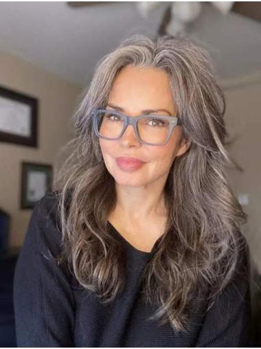 16" Wavy Layered Grey Long Hair Wigs For Women