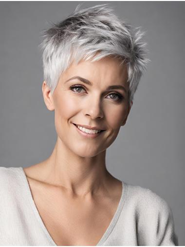 Boycuts Grey Straight Short Funky Wigs For Women