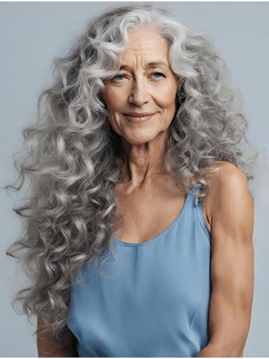 18" Curly Layered Grey Women Long Hair Wigs