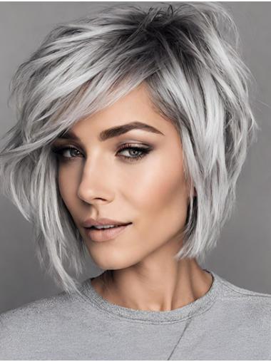 Short Straight Bobs Grey Medium Female Wigs