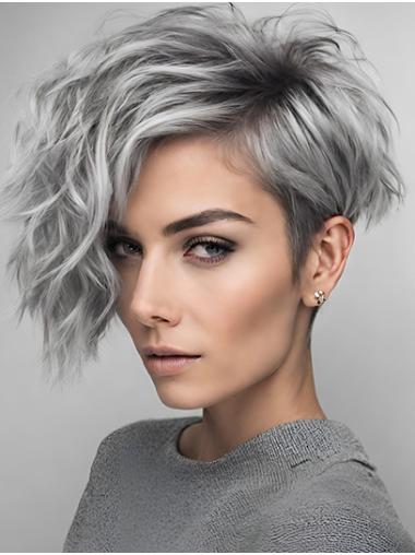 Short Wavy Bobs Grey Remy Hair Wigs