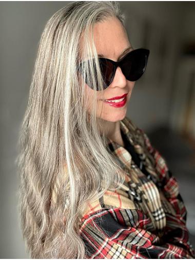 18" Wavy Without Bangs Grey Long Hair Wigs