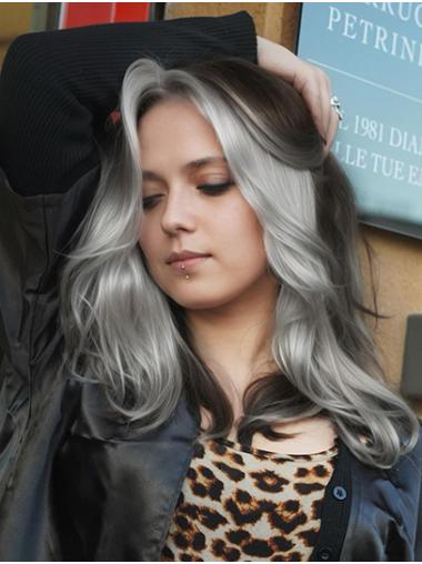 16" Wavy Layered Grey Long Wigs