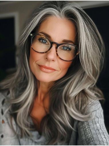 Layered Grey Wavy Long Monofilament Wig Bases