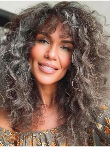 Grey Monofilament Long Curly Curly Lace Front Wigs