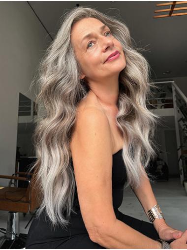 Grey Monofilament Long Wavy Synthetic Lace Wig