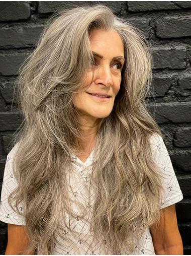 Grey Monofilament Long Wavy Lace Wig Sythetic Hair