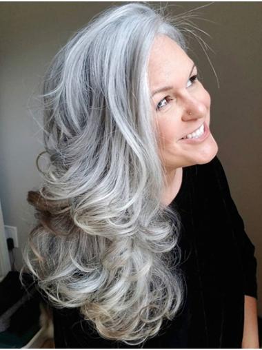 Layered Grey Wavy Long Monofilament Lace Wigs