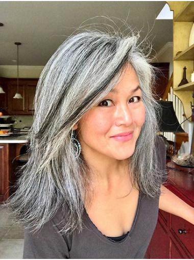 Grey Monofilament Long Straight Buy Lace Wigs