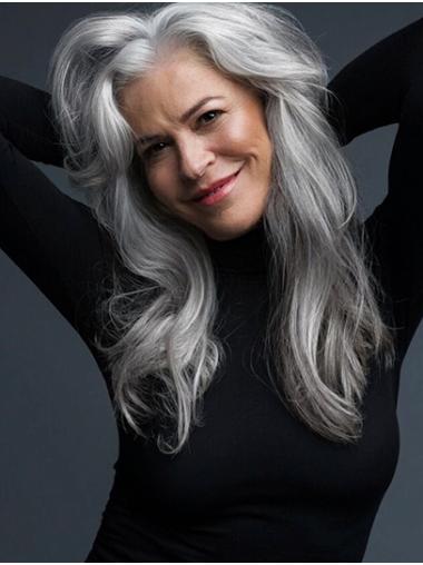 Grey Monofilament Long Wavy Remy Lace Front Wigs