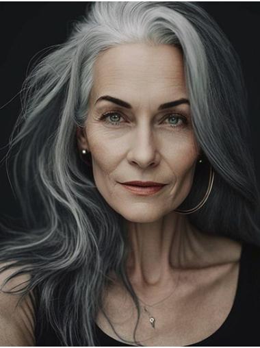 Grey Monofilament Long Wavy Lace Front Wig