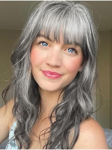 16" With Bangs Wavy Grey Synthetic Lace Front Wig