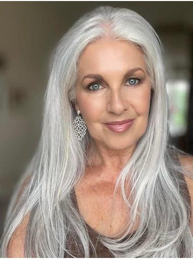 18" Without Bangs Straight Grey Lace Wig