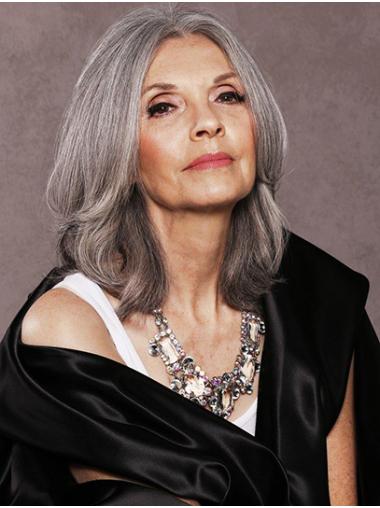 Shoulder Length Wavy Layered Grey Lace Wigs For Lady