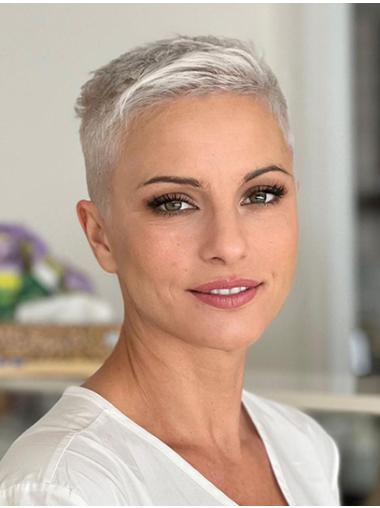 4" Straight Lace Front Grey Short Wigs For Women