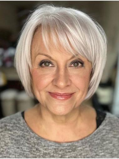 Straight Monofilament Grey 8" Remy Human Hair Bobs Female Short Wigs