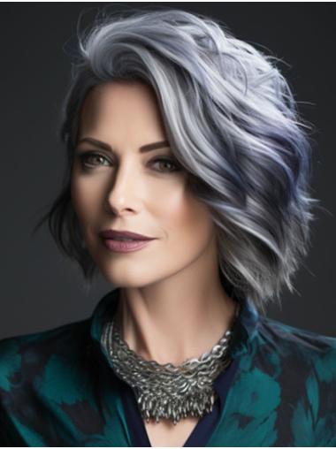 Grey Bobs Wavy Chin Length Synthetic Women Wigs