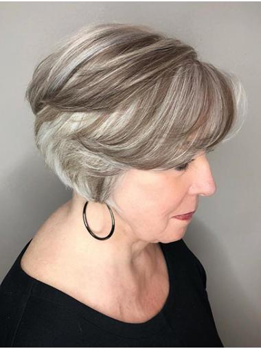 Wavy Short Lace Front Grey 6" Remy Human Hair Bobs New Wig For Female