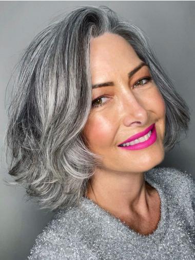 Grey Bob Wig Human Hair Lace Front Chin Length 10" Wigs