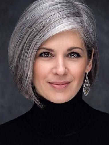 Grey Hair Bob Wig Lace Front Chin Length 10" Wigs