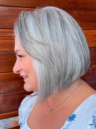 Grey Bob Wig Human Hair Monofilament Chin Length 10" Wigs